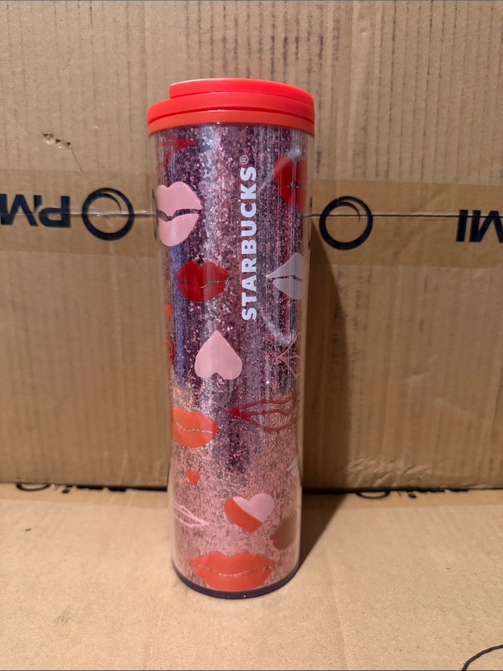 Starbucks Red & Pink Glitter Kiss Travel Tumbler